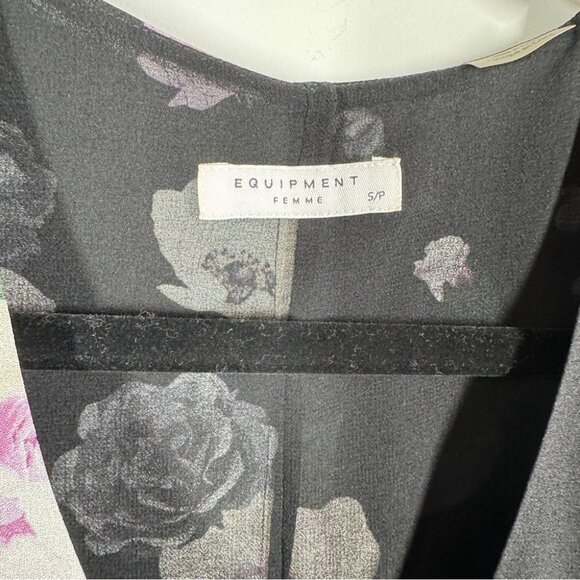 Equipment Femme Black Floral Silk Shift Dress Size S Sleeveless Chic Summer Boho - Picture 4 of 12